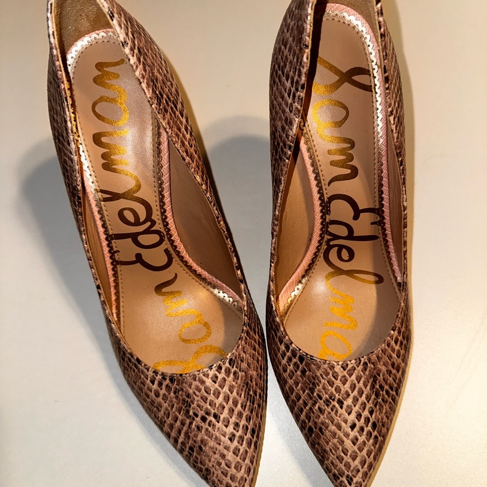 Sam Edelman Hazel Pointed Toe Pumps | Brown Snakeskin